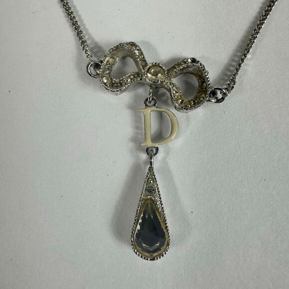 Christian Dior Letter “D” Y-Drop Silver Tone Rhinestone Pendant Necklace - Picture 1 of 11
